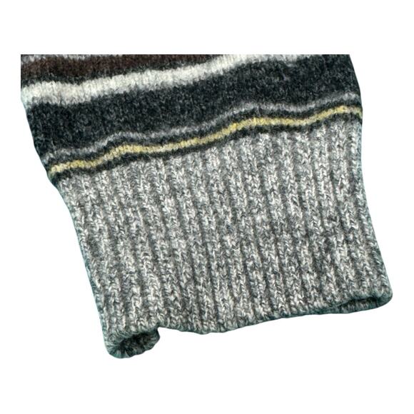 Vintage Hunt Gallery L Wool Blend Quarter Zip Gray Yellow Brown Striped Sweater - Picture 5 of 8